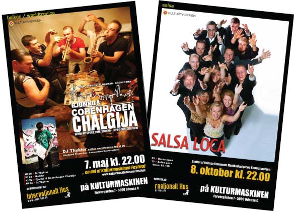 Posters and Website Design for the Internationalt Hus, Odense Denmark. Cultural Center presenting World Music and Culture